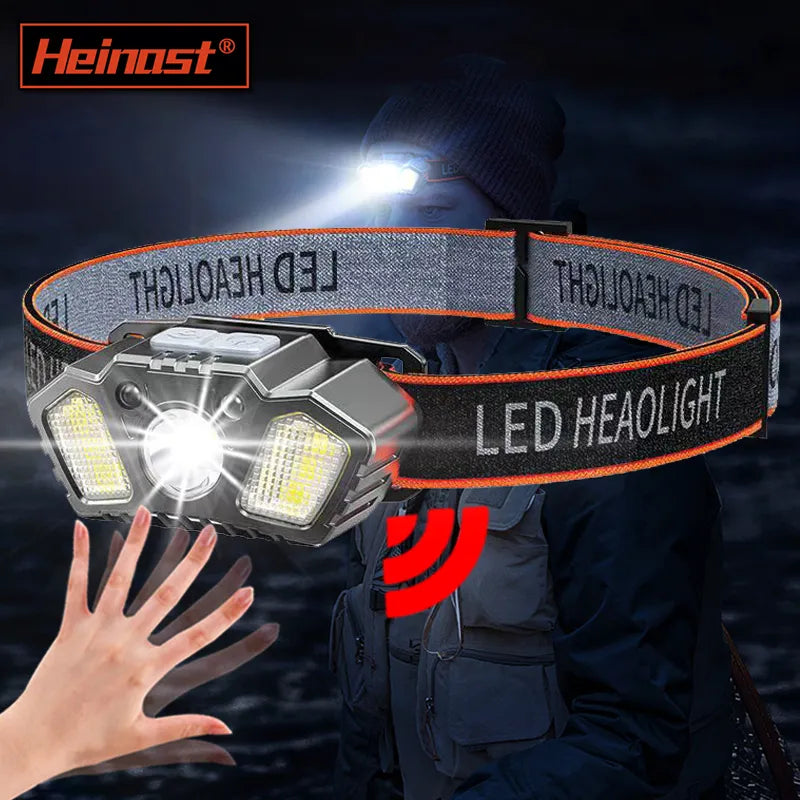 Rechargeable Headlamp 5Modes XPE COB Adjust With Red Caution Light Gesture Control LED Head Lamp For Fishing Camping Hiking-WAYBIKER
