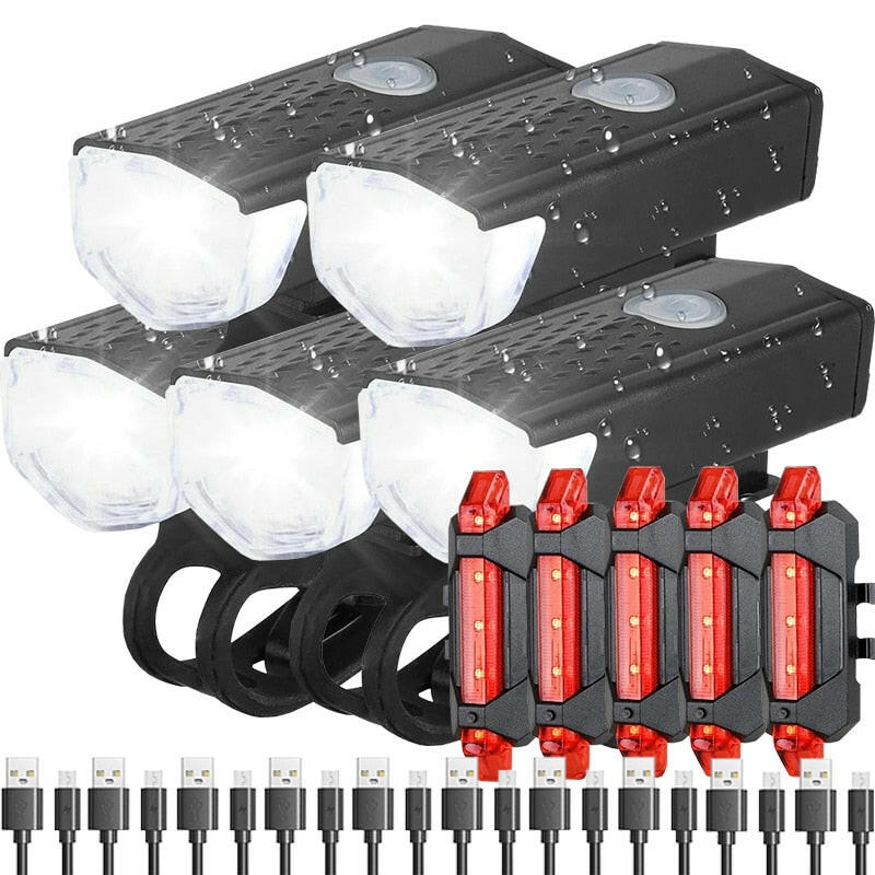 Bike Bicycle Light USB LED Set MTB Road Bike Front Back Headlight Lamp Flashlight Cycling Light Rechargeable Bicycle Accessories-WAYBIKER