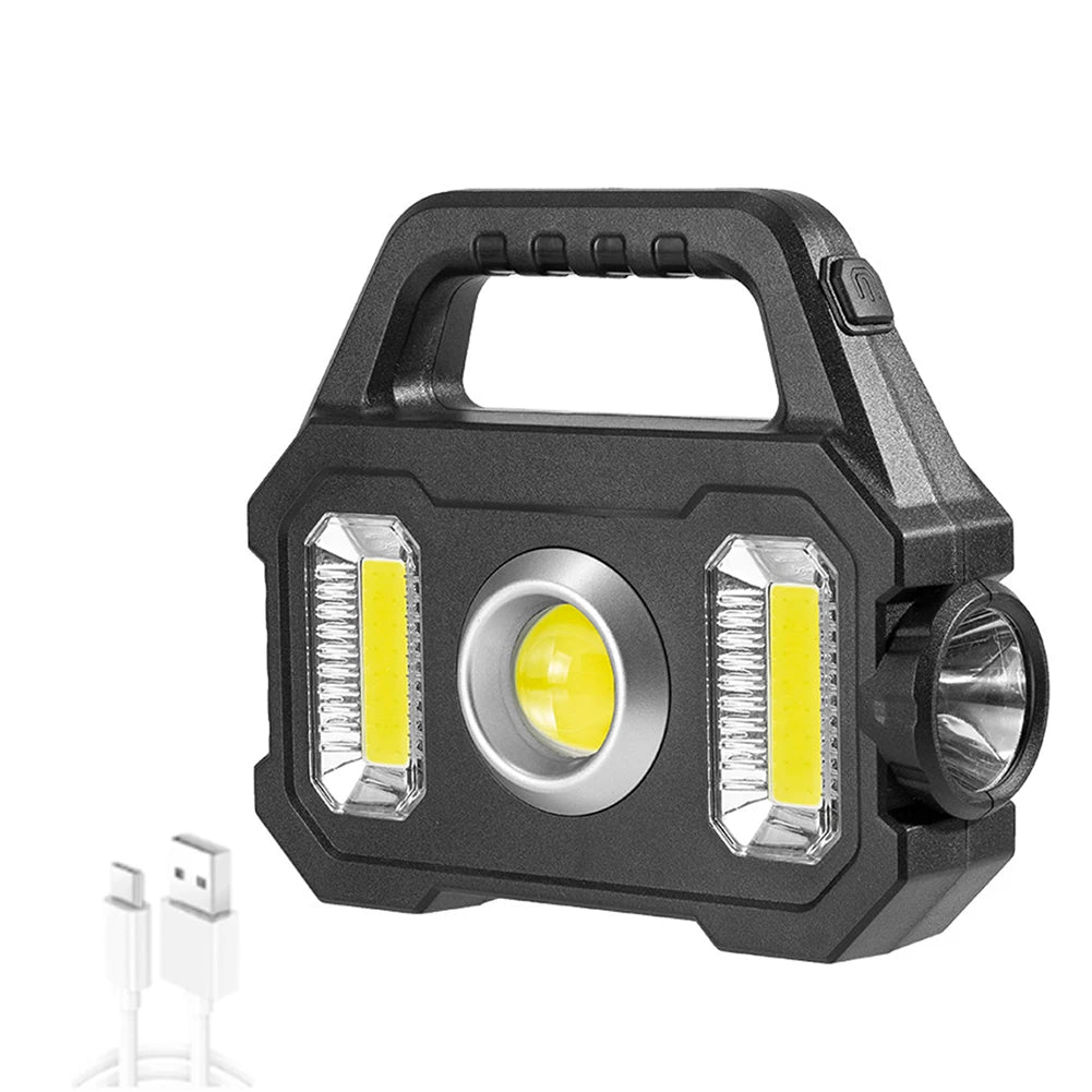 Super Bright Solar LED Camping Flashlight With COB Work Lights USB Rechargeable Handheld 6 Modes Solar Powered Lanterns-WAYBIKER