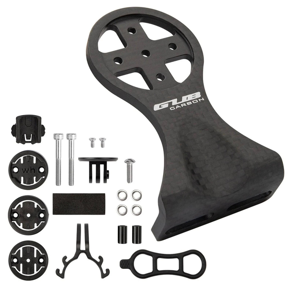 Cycling Bike Computer Mount Holder Out Front Carbon Fiber Bike Speedometer Holder with Camera Adapter and Flashlight Holder-WAYBIKER