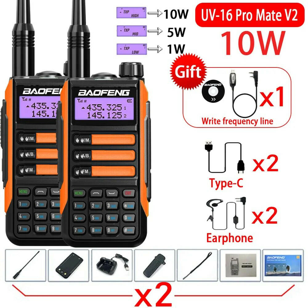 2Pack Baofeng UV16 Pro V2 Walkie Talkie 10W VHF UHF Dual Band Two Way CB Ham Radio UV-16 Portable Radio Transceiver UV5R UV10R-WAYBIKER