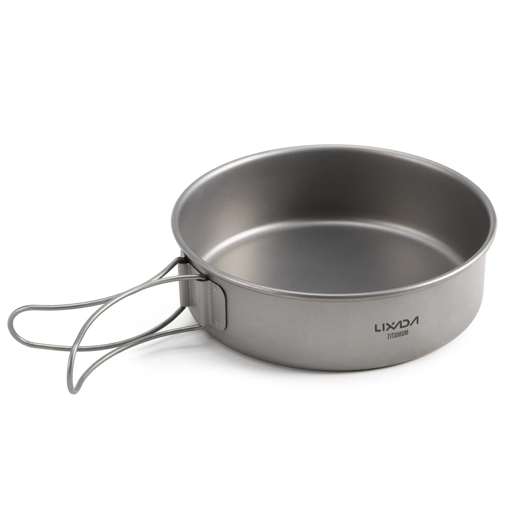 Lixada Titanium Bowls Ultralight Titanium Dinner Bowl Pan Foldable Handles Camping Tableware Outdoor Camping Traveling Supplies-WAYBIKER