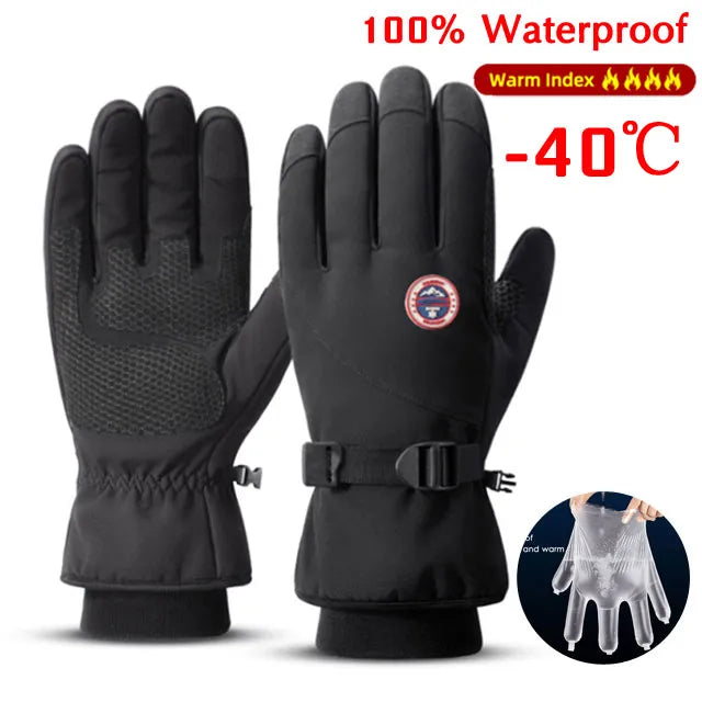 Men Winter Waterproof Cycling Gloves Outdoor Sports Running Motorcycle Ski Touch Screen Fleece Gloves Non-slip Warm Full Fingers-WAYBIKER