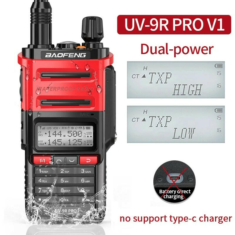 2023 Baofeng UV-9R Pro V1 V2 Waterproof IP68 16KM Walkie Talkie Type-C Charger UHF VHF Long Range UV-5R Upgrade Ham CB Radio-WAYBIKER