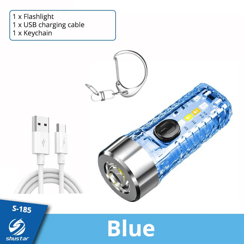 MINI Keychain Flashlight Rechargeable Light Emergency Light with Multicolor Side Lights 7 Lighting Modes For Camping, Home-WAYBIKER