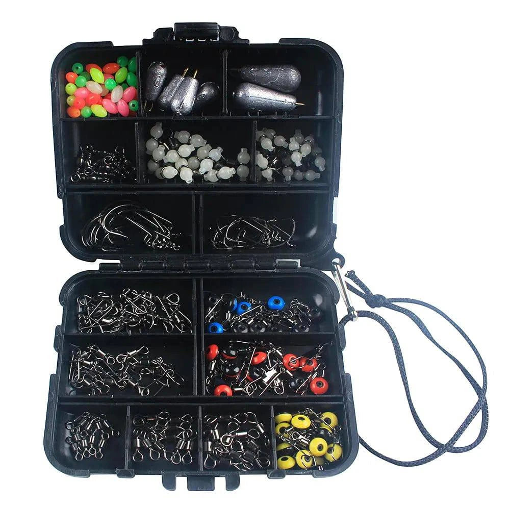 177pcs Fishing Accessories Kit Crank Hooks Sinker Weights Swivels Snaps Connectors Beads Fishing Tackle Box Set-WAYBIKER