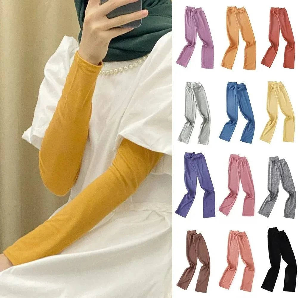 Ramadan Abayas Arm Cover Muslim Women Hijab Sleeves Stretchy Modal Islam Abaya Arm Warmers Solid Color Arm Aleeves Muslim Clothe-WAYBIKER