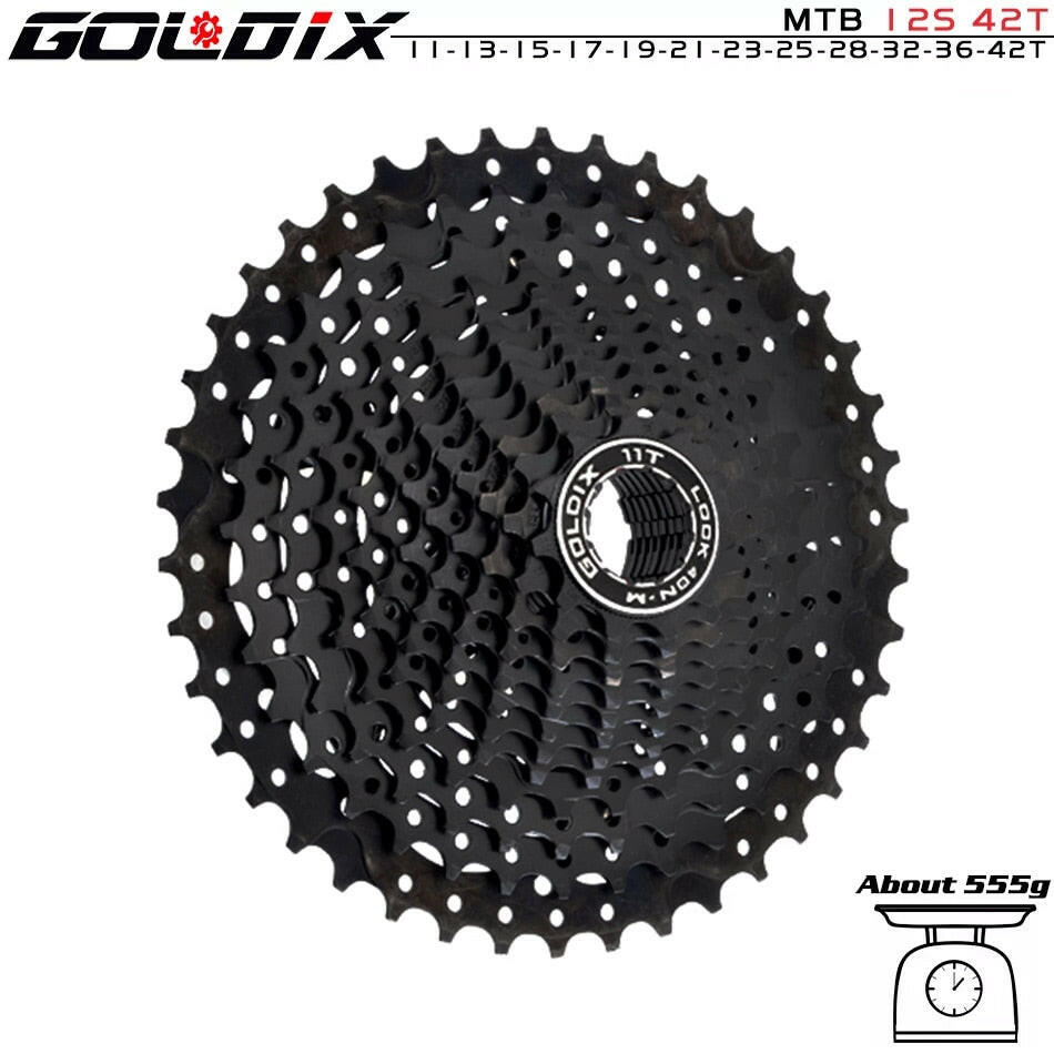 GOLDIX Black MTB Cassete 8/9/10/11/12 Speed 40/42/46/50/50T K7 8/9/10/11/12v Bicycle Freewheel Bicycle Sprocket for Shimano/SRAM-WAYBIKER