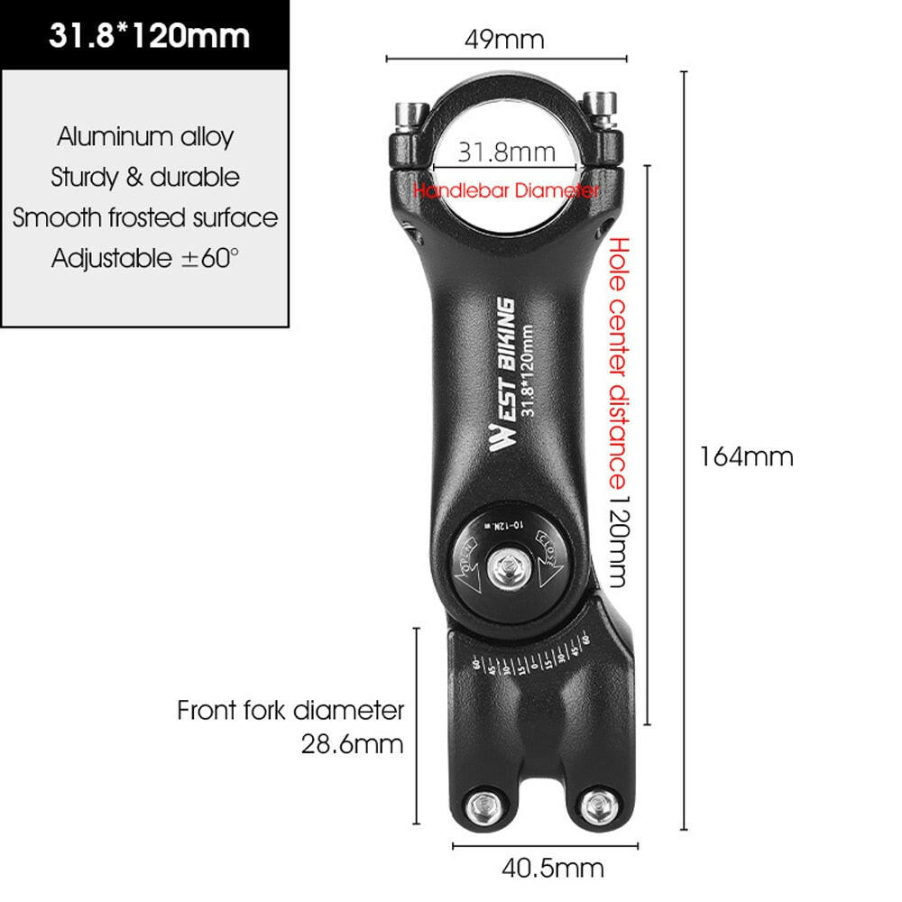 WEST BIKING Adjustable Bicycle Handlebar Stem 60 Degree Aluminum Alloy Bike Handlebar Riser Road Bike Front Fork Stem Adapter-WAYBIKER