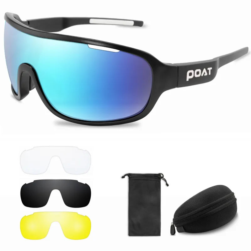 POAT 4 Lens Cycling Glasses UV400 Outdoor Sports Eyewear Fashion Bike Bicycle Sunglasses Mtb Goggles with Case-WAYBIKER