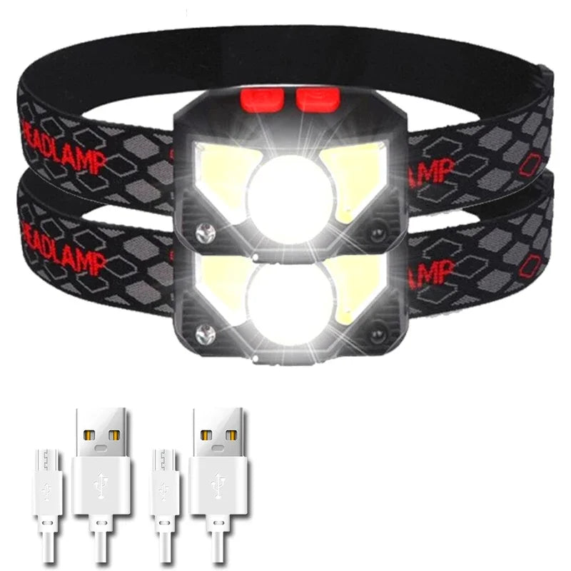 Rechargeable Headlamp Portable LED Headlamp Outdoor Fishing Flashlight Built-in Battery Wave Induction Motion Sensor Headlight-WAYBIKER
