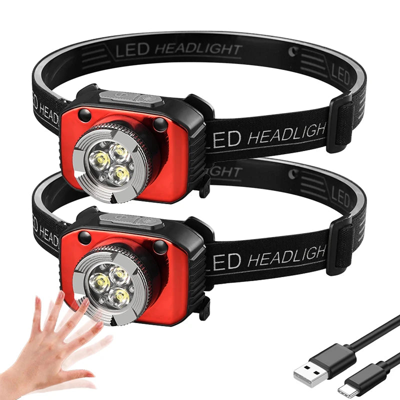 Powerful Mini LED Sensor Headlamp Rechargeable Head Flashlight Built in Battery Headlight Led Head Torch Camping Fishing Lantern-WAYBIKER