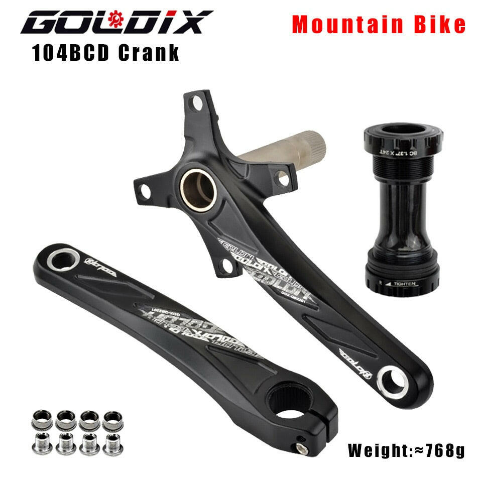 GOLDIX Bicycle Crank Chainring 104BCD MTB Bike Crank Aluminum Alloy with Bottom 170mm Crank Black 32T 34T 36T 38T Plate-WAYBIKER
