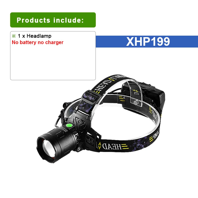 2023 Super XHP199 Powerful Headlamp Rechargeable Head Flashlight High Power Head Lamps XHP90 Led Headlight 18650 Fishing Lantern-WAYBIKER