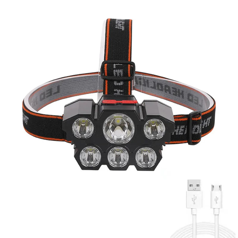 11 LED Headlamp Strong Light Head Lamp USB Rechargeable Headlight Built-in 18650 Battery Fishing Flashlight Outdoor Lantern-WAYBIKER