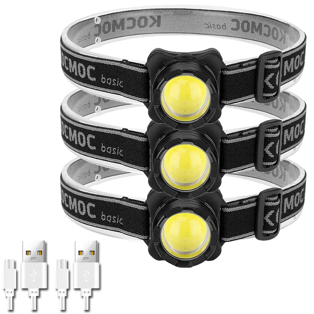 COB LED Headlamp USB Rechargeable Headlight Waterproof Head Lamp White Red Lighting with Built-in Battery-WAYBIKER