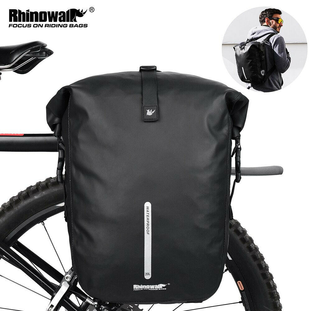 Rhinowalk Bike Pannier Bag 20L Big Capacity Waterproof Rear Rack Black Travel Bicycle Cycling Shoulder Bag Backpack Accessories-WAYBIKER