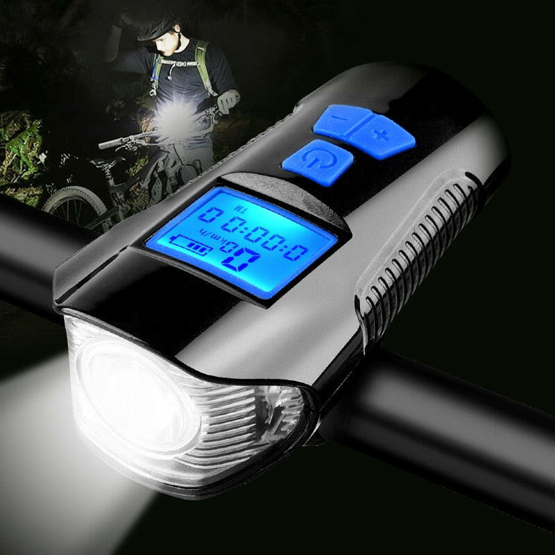 3 in 1 Waterproof Bicycle Light USB Charging Bike Front Light Handlebar Cycling Head Light / Horn Speed Meter LCD Screen-WAYBIKER