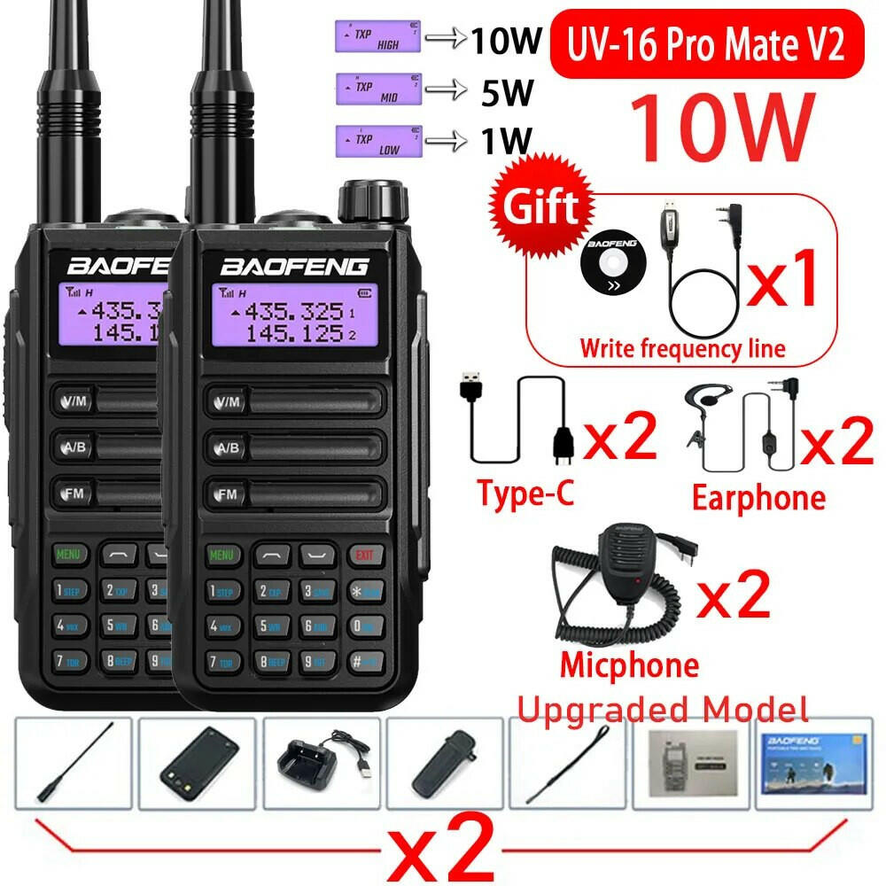 2Pack Baofeng UV16 Pro V2 Walkie Talkie 10W VHF UHF Dual Band Two Way CB Ham Radio UV-16 Portable Radio Transceiver UV5R UV10R-WAYBIKER
