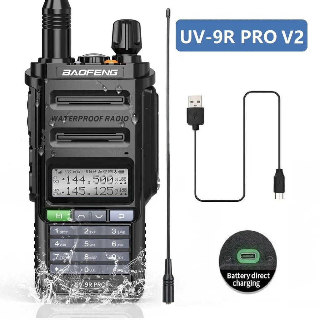 Baofeng UV-9R Pro V1 V2 Walkie Talkie IP68 Waterproof Dual Band Type-C Long Range Upgrade Tri-power Ham CB Radio Two Way Radio-WAYBIKER