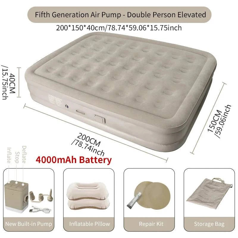 Interior Air Mattress Glamping Mats PVC Inflatable Sleeping Mattress Luxury 2 Person Camping Bed Mat Built-in Pump Thicken Mat-WAYBIKER
