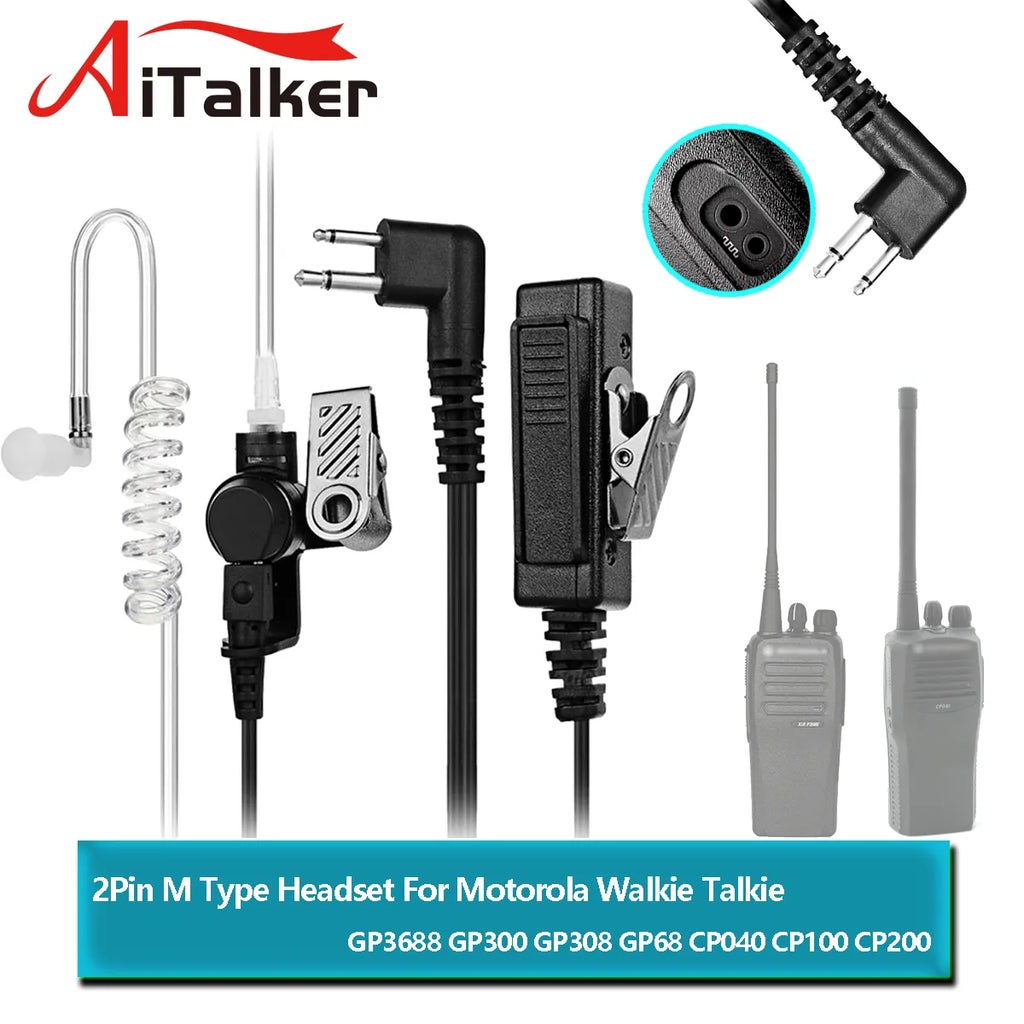 MOTOROLA Walkie Talkie Acoustic Tube Earpiece Headset Mic For DP1400 EP450 GP88S CP88 CP040 CP140 CP180 GP300 GP68 PR400 P080-WAYBIKER