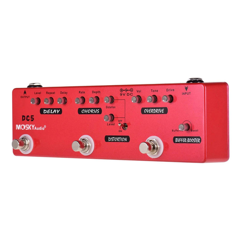 DC5 6-in-1 Guitar Multi-Effects Pedal Delay Chorus Distortion Overdrive Booster Buffer Full Metal Shell with True Bypass-WAYBIKER
