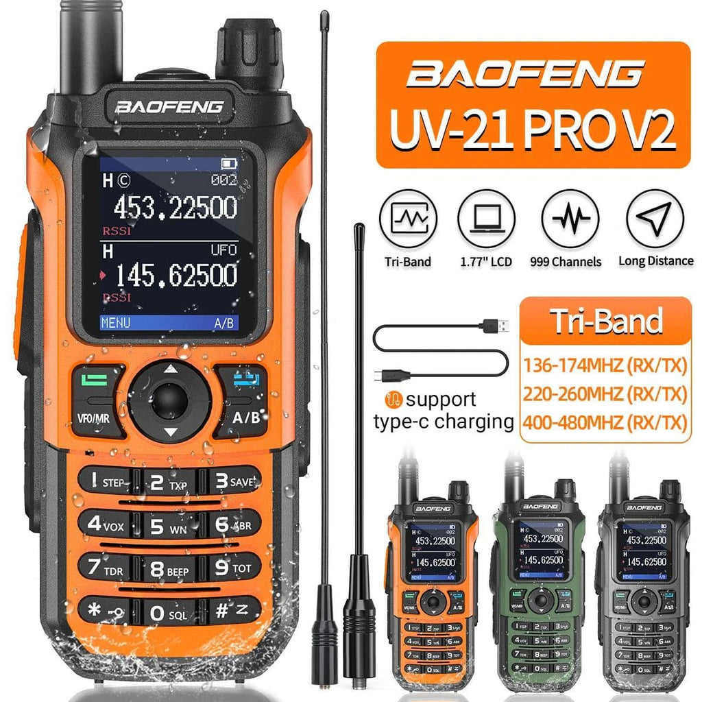 Baofeng UV-21 Pro V2 Walkie Talkie Wireless Copy Frequency Type-C Charger Long Range Waterproof Flashlight UV-5R Ham Radio-WAYBIKER