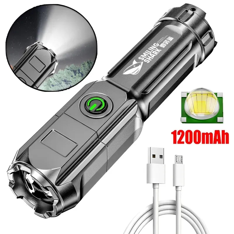 Portable Torch USB Rechargeable Outdoor Camping Tactical Flash Light Strong Lighting Flashlight Work Light LED Torch Lamp-WAYBIKER
