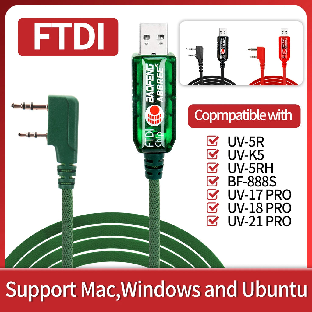 Baofeng FTDI Universal Plug & Play USB Programming Cable for UV-5R 888S UV 13 17 21 PRO Walkie Talkie Easy Setup No Drive Needed