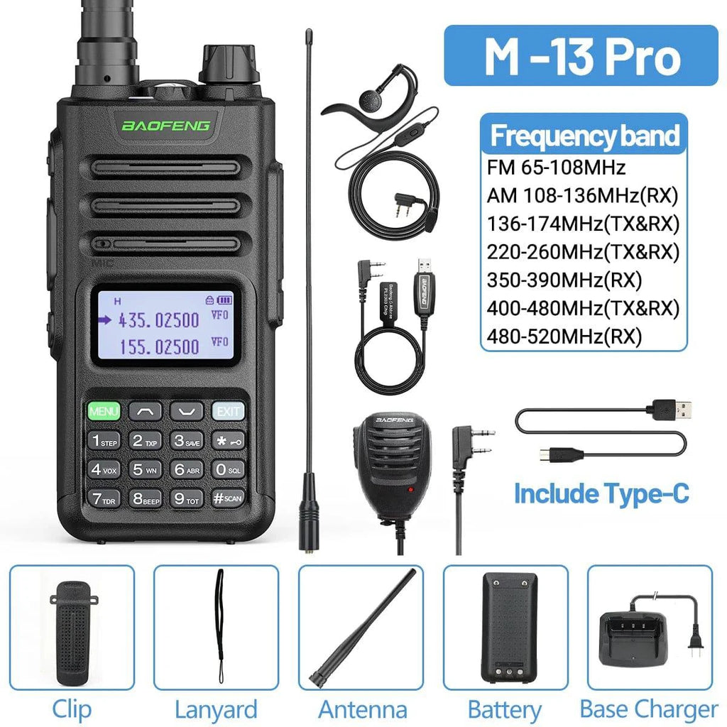 BaoFeng M-13 Pro Air Band Walkie Talkie 10w Wireless Copy Frequency 999CH Type-C Long Range UV 5R 13 Pro K5 Ham Two Way Radio-WAYBIKER
