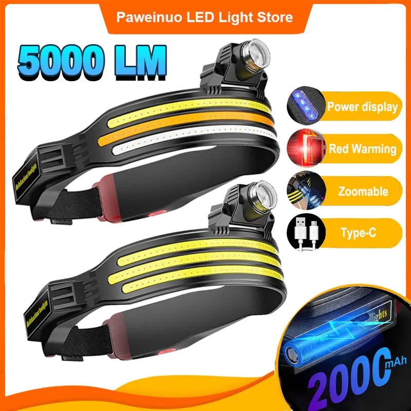 Powerful LED Headlamp Torch USB Rechargeable Flashlight Headlight Waterproof Head Light Camping Fishing Mini Light Lamp Torch-WAYBIKER