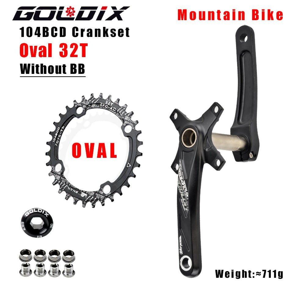 GOLDIX 104BCD Wide and narrow teeth bicycle crankset 170/175mm crank Round/Oval chain ring 32T/34T/36T/38T Bicycle crankset-WAYBIKER