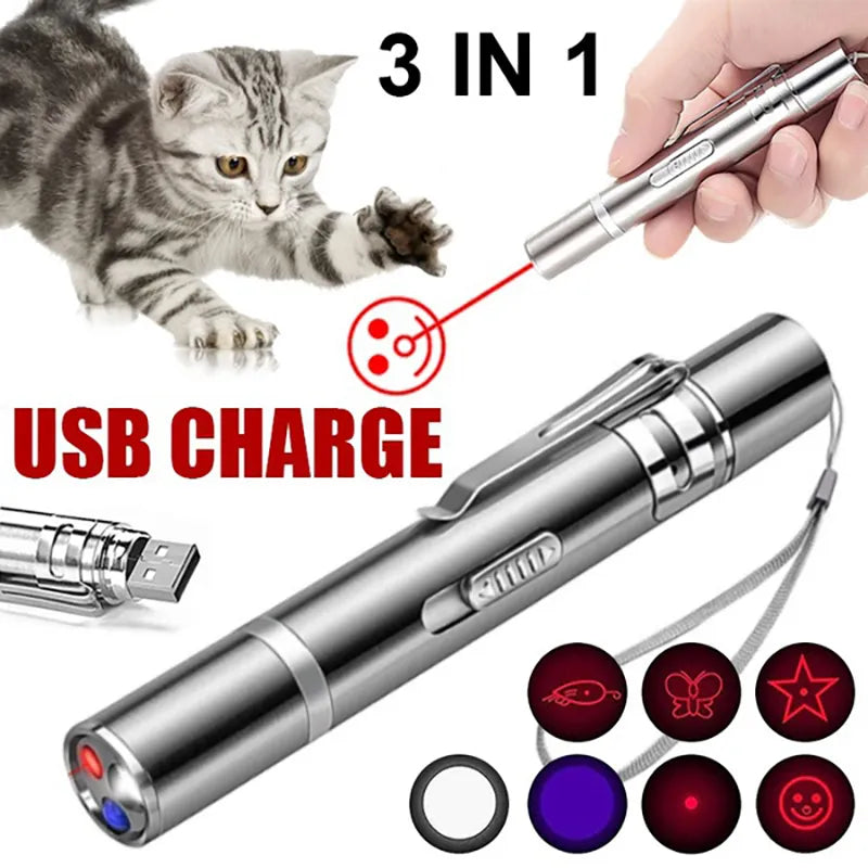 Cat Laser Toy 3 Mode Multiple Pattern Lazer Projection Pen Red Dot LED Light Pointer Interactive Cat Toys for Indoor Tease-WAYBIKER