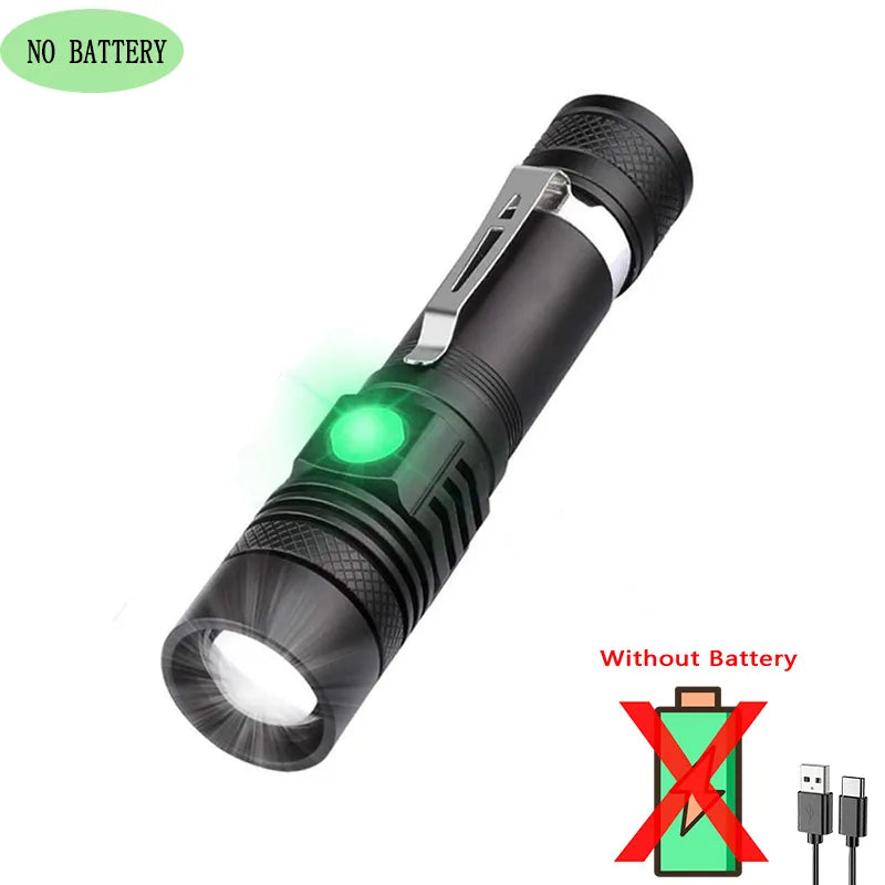 Super Bright T6 LED Lamp Beads Flashlight External 18650 Battery Flash Light  Waterproof Torch Zoom 3 Lighting Modes USB Charger-WAYBIKER