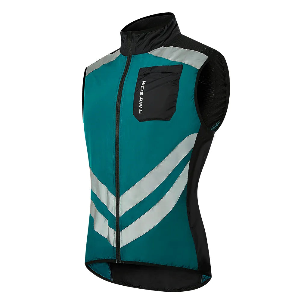 WOSAWE High Visibility Cycling Vest Wind Windbreaker Windproof Coat Breathable Reflective Sleeveless Jacket for Running Hiking-WAYBIKER
