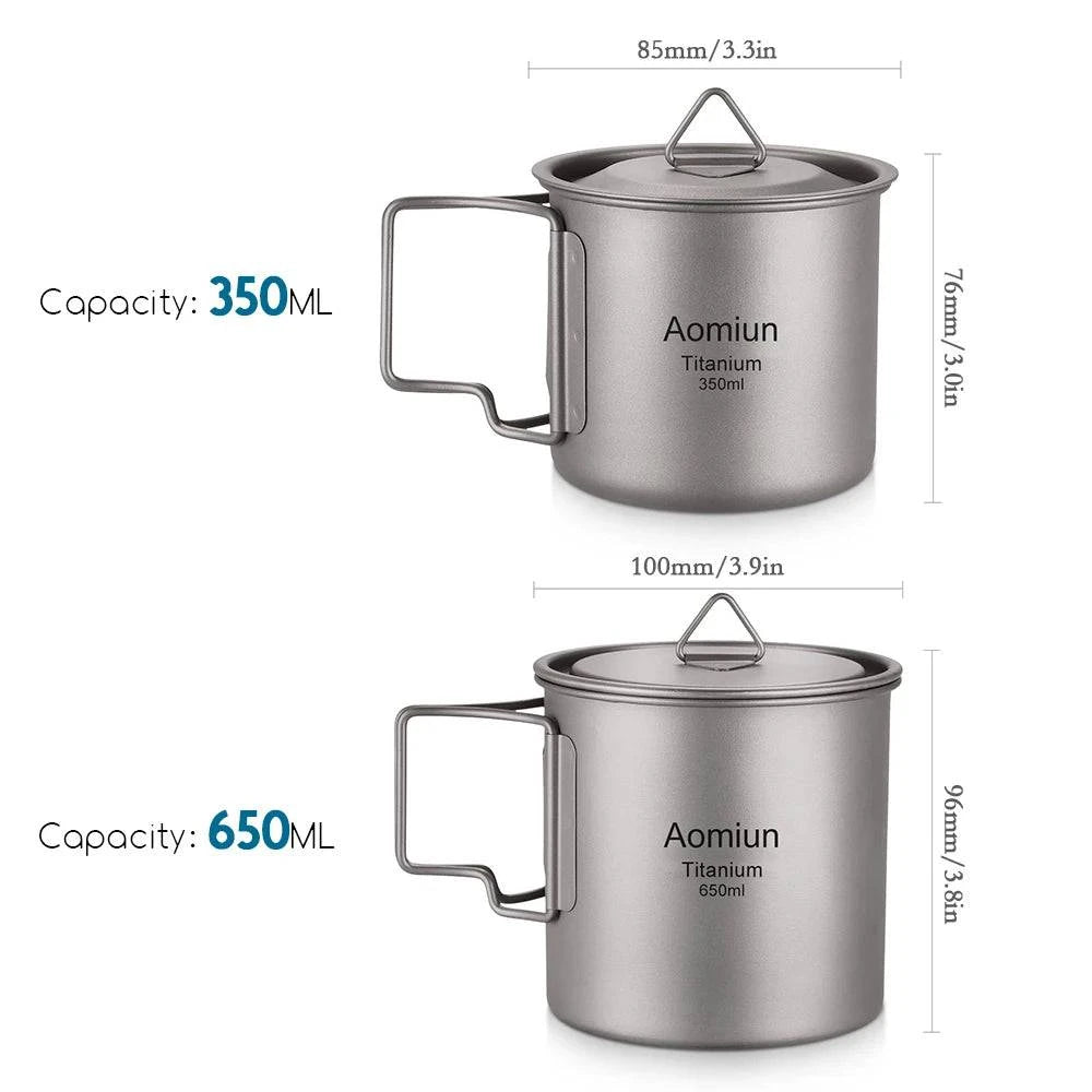 Ultralight Titanium Cup Outdoor Portable Cup Set Water Cups Mug with Foldable Handle Tableware for Hiking Camping Equipment-WAYBIKER