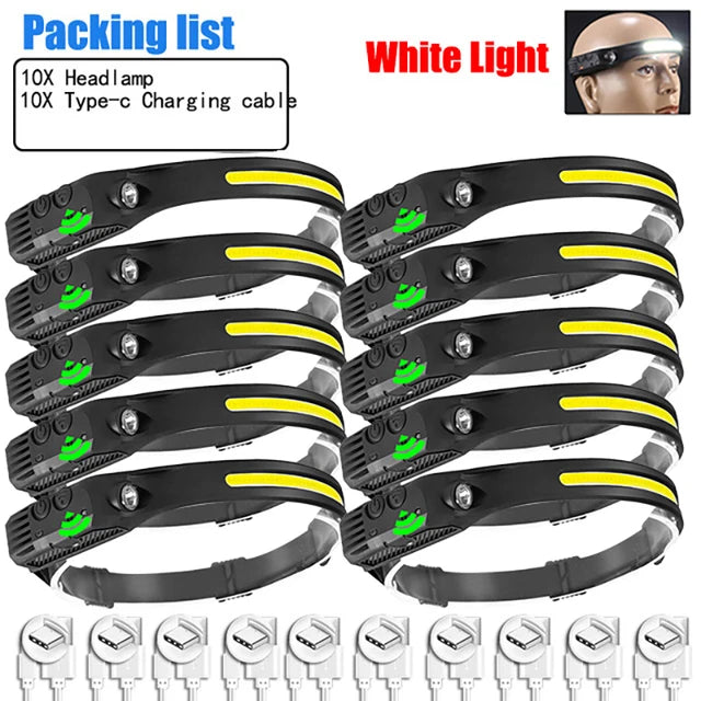 LED Sensor Headlamp 5 Lighting Modes Built-in Battery USB Rechargeable Headlight Led Head Torch Camping Fishing Searchlight Lamp-WAYBIKER
