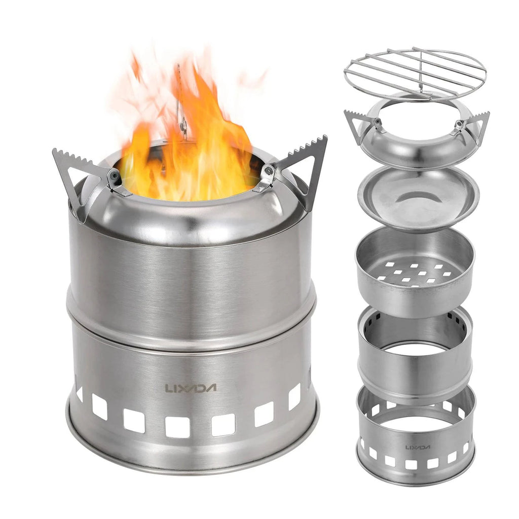 Lixada Brazier Portable Wood Stove Stainless Steel Lightweight Wood Stove Alcohol Stove Burner Outdoor Cooking Picnic Camping-WAYBIKER