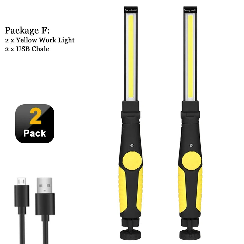 COB LED Work Lights Folding Flashlight with Magnetic Base Rechargeable Strip Lamp Bright Inspection Light for Car Repair-WAYBIKER