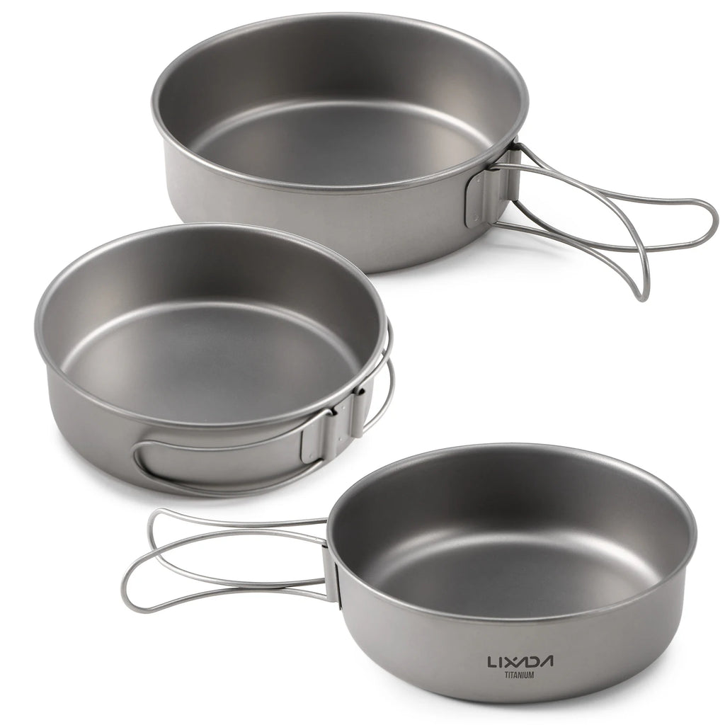 Lixada Titanium Bowls Ultralight Titanium Dinner Bowl Pan Foldable Handles Camping Tableware Outdoor Camping Traveling Supplies-WAYBIKER