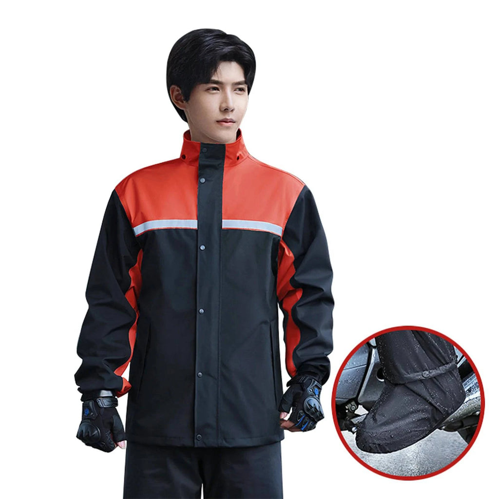Men Motorcycle Rain Gear Outdoor Reflective Waterproof Rain Jacket Pants and Rain Shoe Cover Rain Suit for Cycling Hiking-WAYBIKER