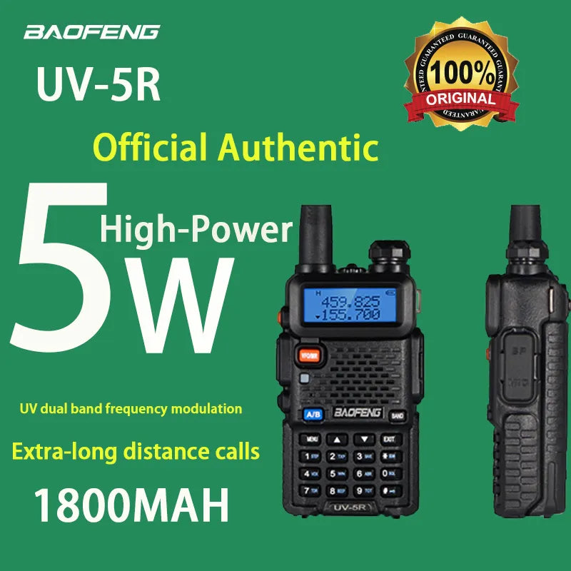Baofeng UV5R LED Screen 5W Handheld High-power VHF/UHF136-174MHz&400-520MHz Dual Band Frequency Modulation 1800mah Walkie Talkie-WAYBIKER