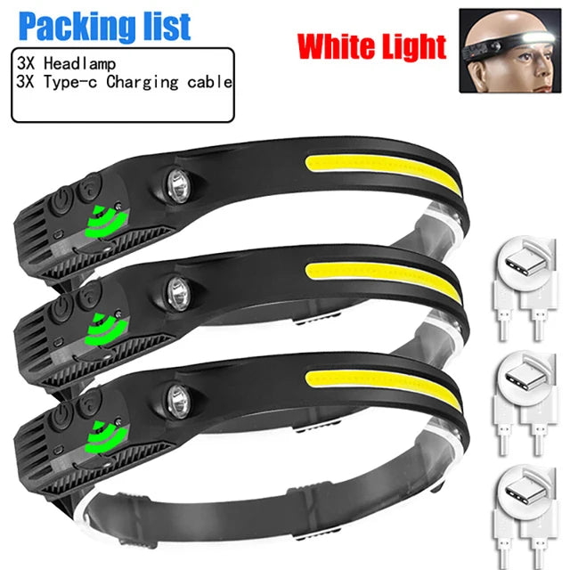 LED Sensor Headlamp 5 Lighting Modes Built-in Battery USB Rechargeable Headlight Led Head Torch Camping Fishing Searchlight Lamp-WAYBIKER