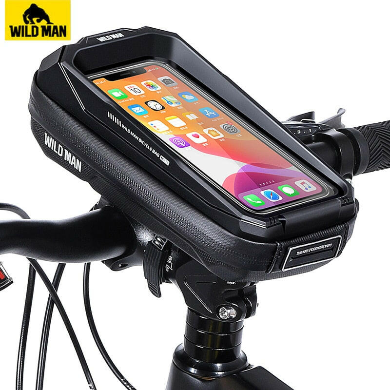 WILD MAN Rainproof Bicycle Top Tube Bag Touch Screen Bike Handlebar Bag Cycling Bag Front Mtb Frame Bag with Sun Visor-WAYBIKER