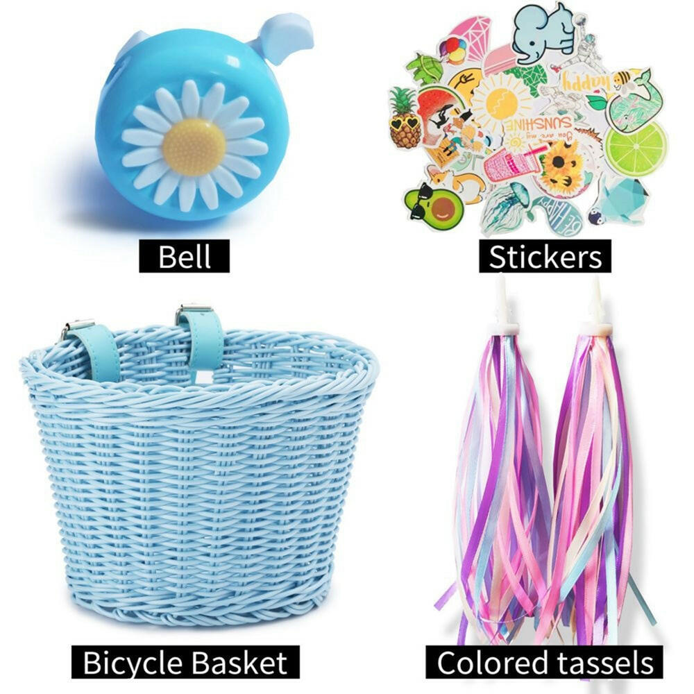 Kids' Bike Basket Streamer Set Bike Streamer Bells And Stickers Decorate The Front Of The Bike Basket