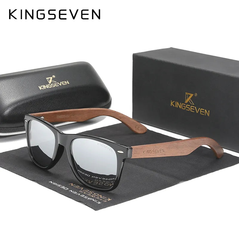 KINGSEVEN New Black Walnut Sunglasses Wood Polarized Sunglasses Men's Glasses Handmade UV400 Protection Eyewear-WAYBIKER