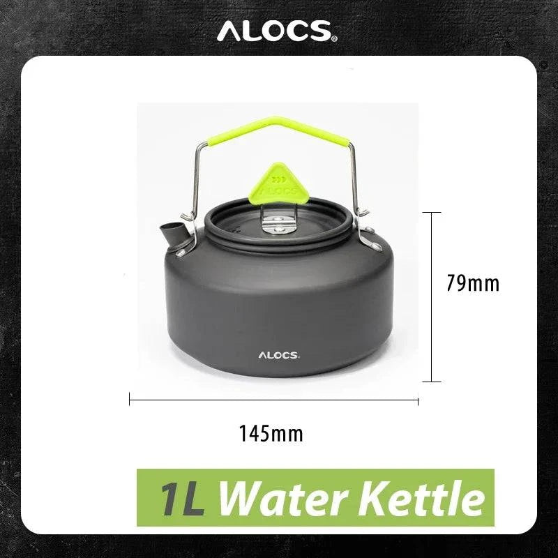 AlOCS Camping Cookware Pots Fry Pan Water Kettle Set Compact Mess Kit Gear for Backpacking Travel Picnic Aluminum Alloy-WAYBIKER