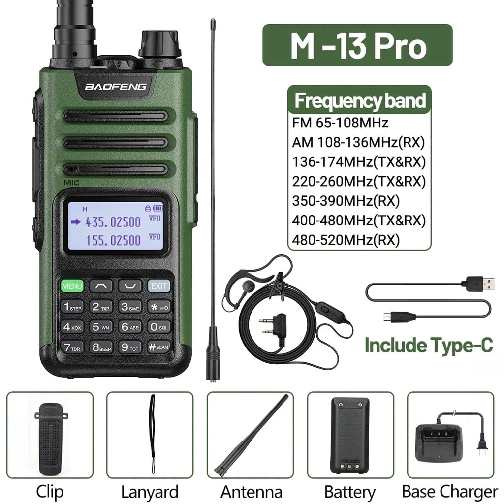 BaoFeng M-13 Pro Air Band Walkie Talkie Wireless Copy Frequency AM Type-C Full Band Long Range High Power UV5R Ham Two Way Radio-WAYBIKER