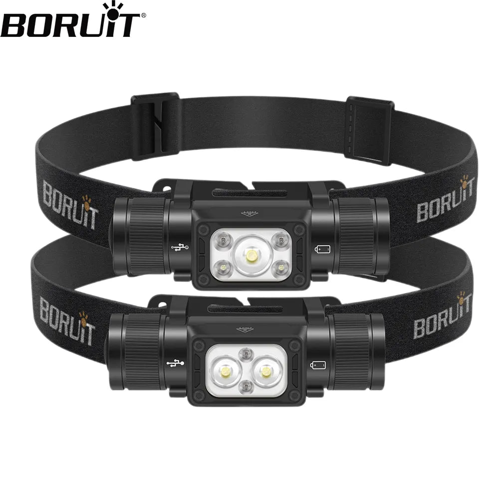BORUiT HP340/HP350 LED Headlamp Type-C Rechargesble Powerful Headlight Waterproof Camping Fishing Head Torch Emergency Lantern-WAYBIKER